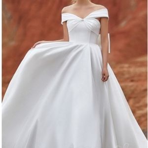 A-Line Court Train Silk Satin Wedding Dress